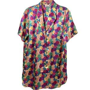 Beth Michaels Womens Satin‎ Sleep Shirt Size S Sea Shell Print Short Sleeve Gown